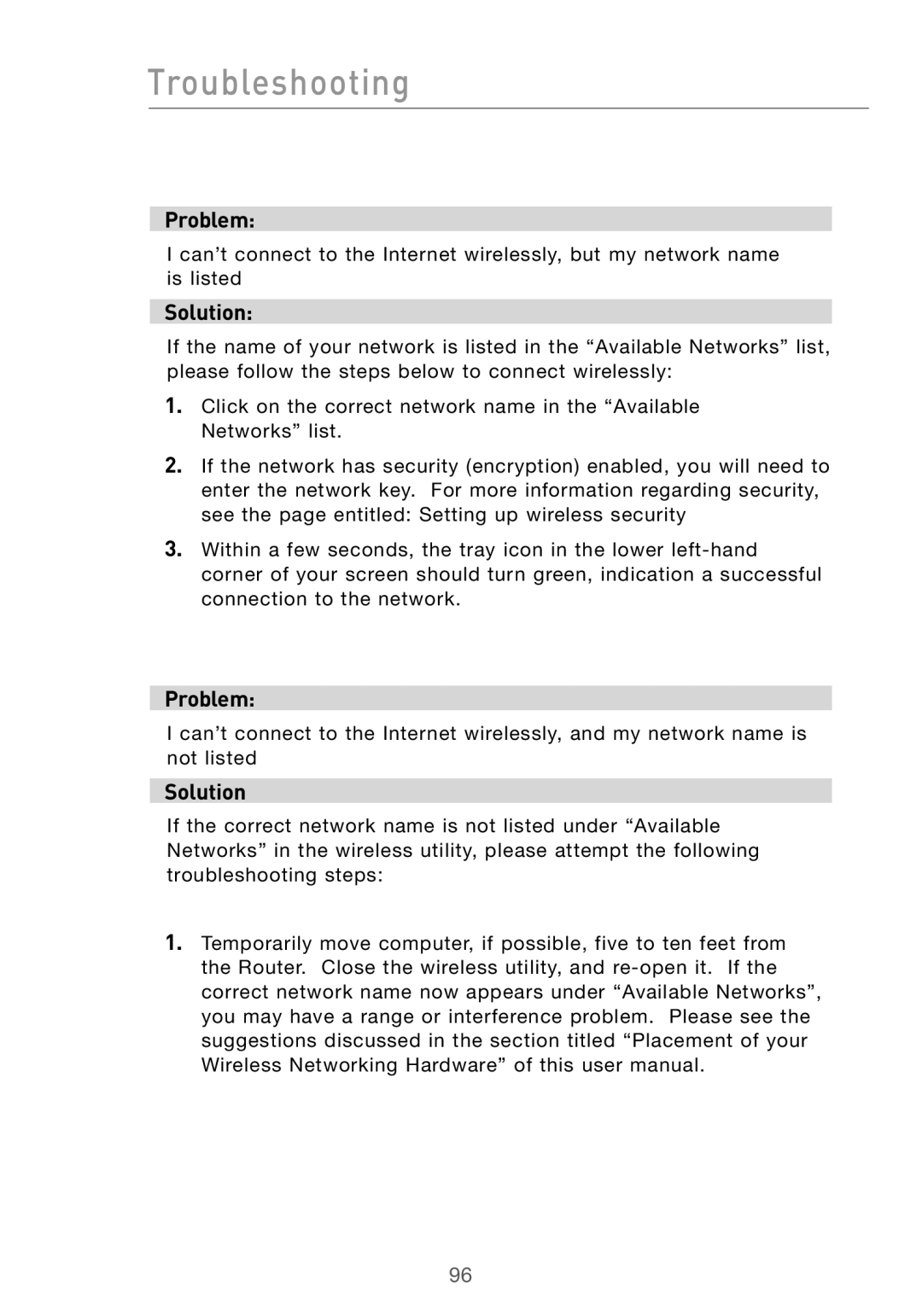 Belkin F5D7000 user manual Troubleshooting 