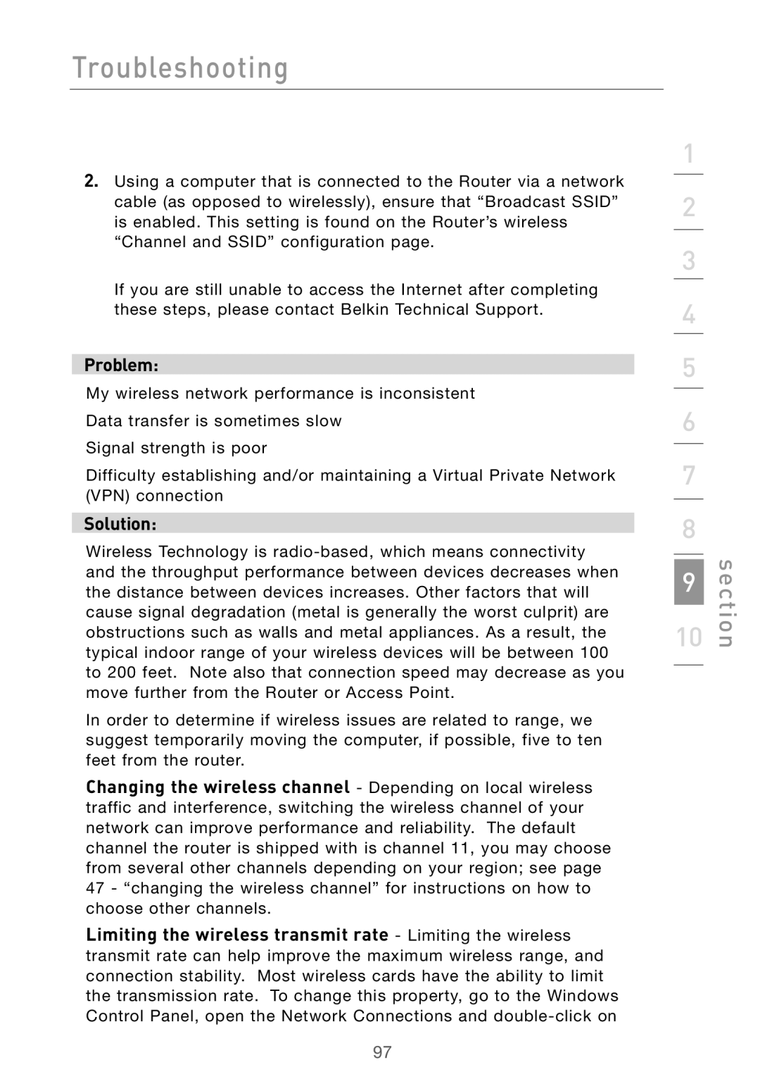 Belkin F5D7000 user manual Troubleshooting 