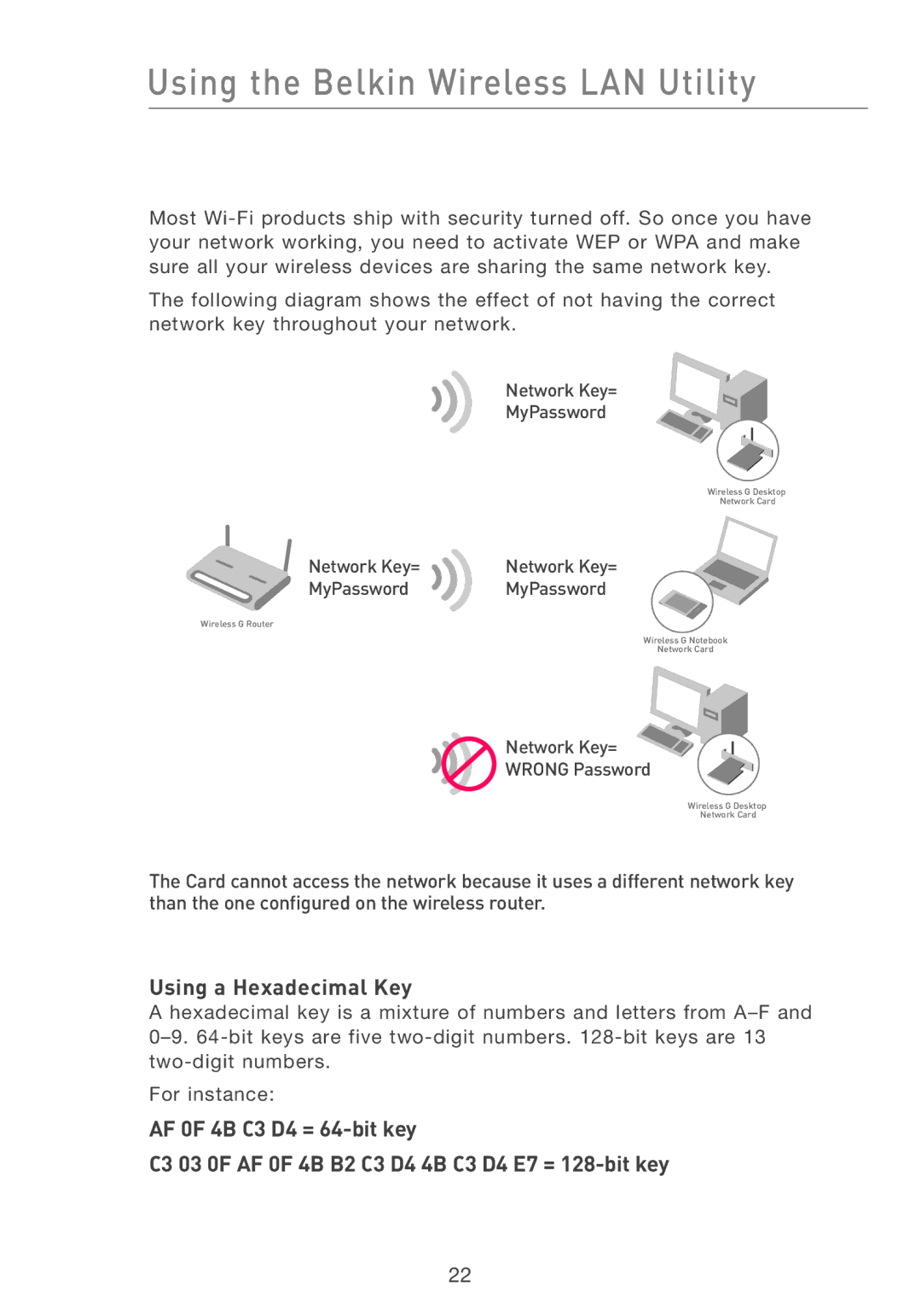 Belkin F5D7001 user manual Using a Hexadecimal Key 