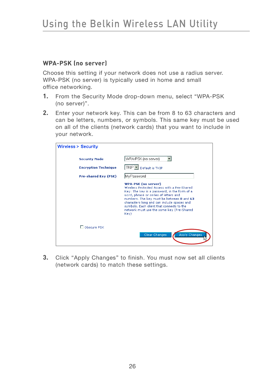 Belkin F5D7001 user manual WPA-PSK no server 