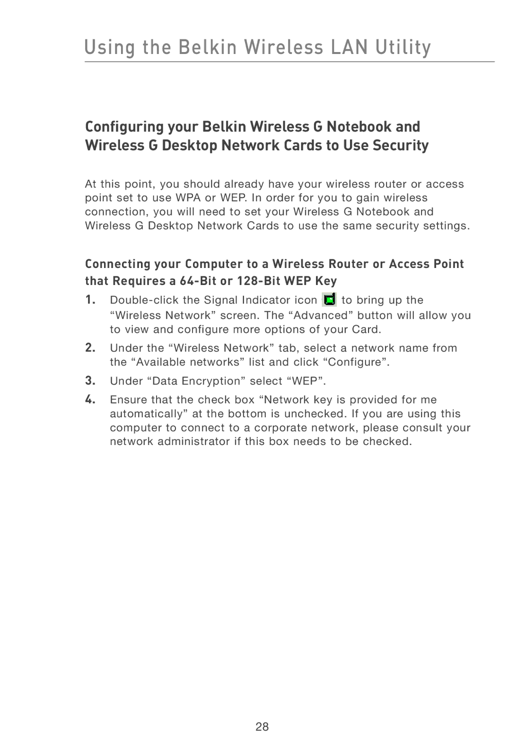 Belkin F5D7001 user manual Using the Belkin Wireless LAN Utility 