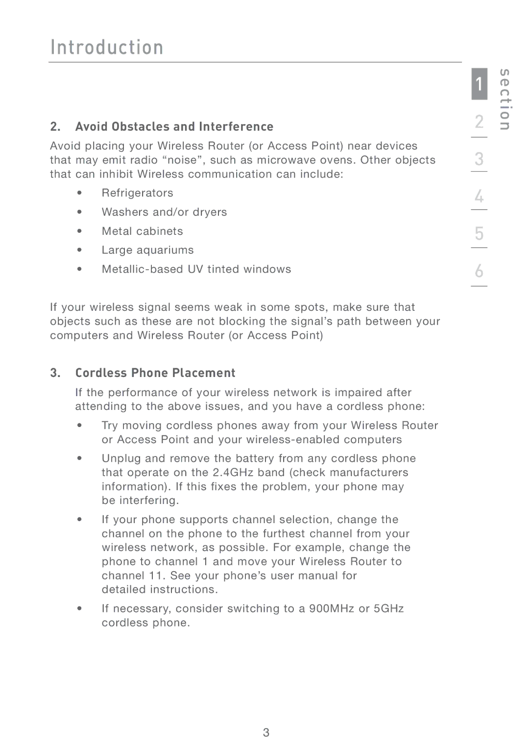 Belkin F5D7001 user manual Avoid Obstacles and Interference, Cordless Phone Placement 