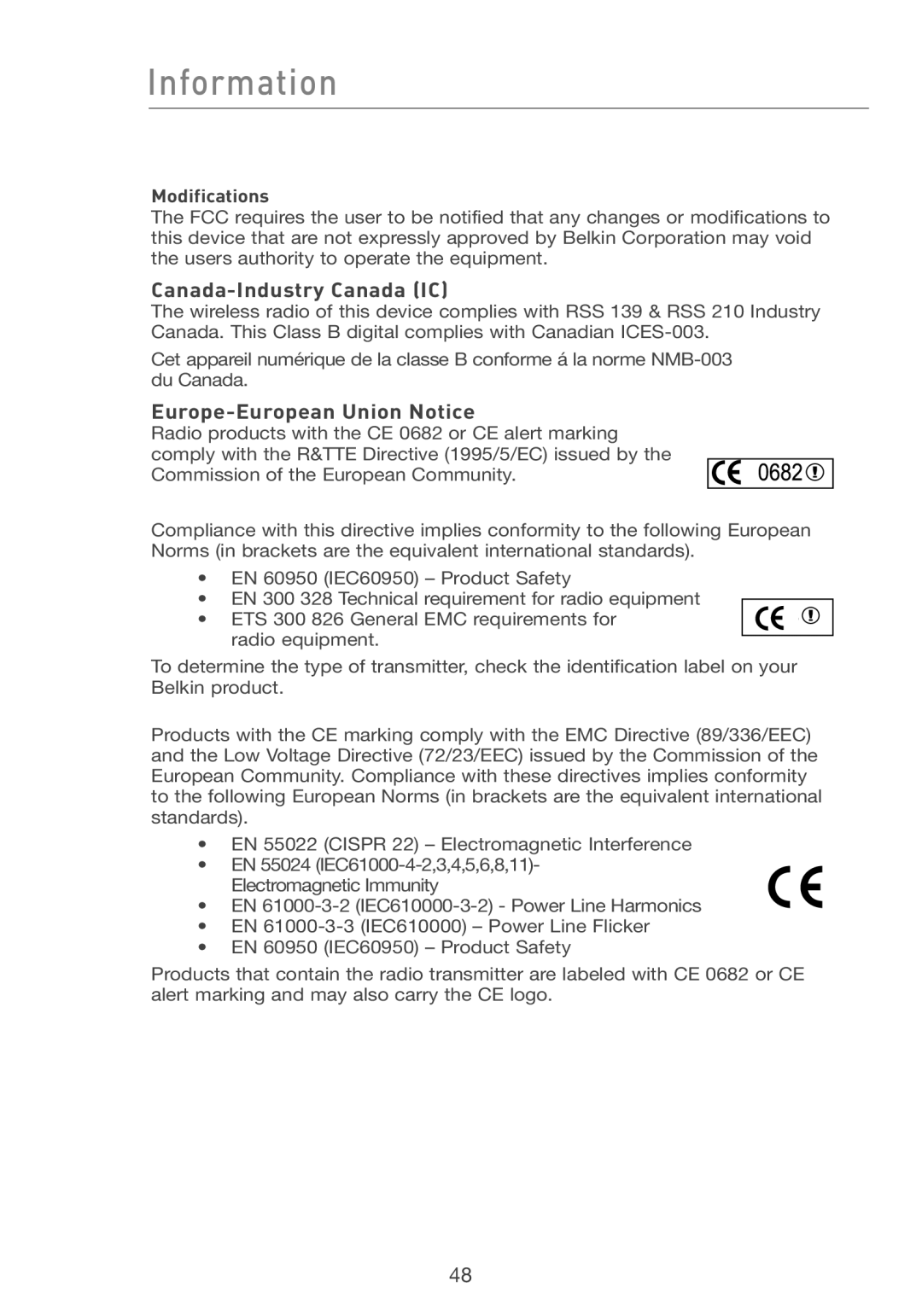 Belkin F5D7001 user manual Information 