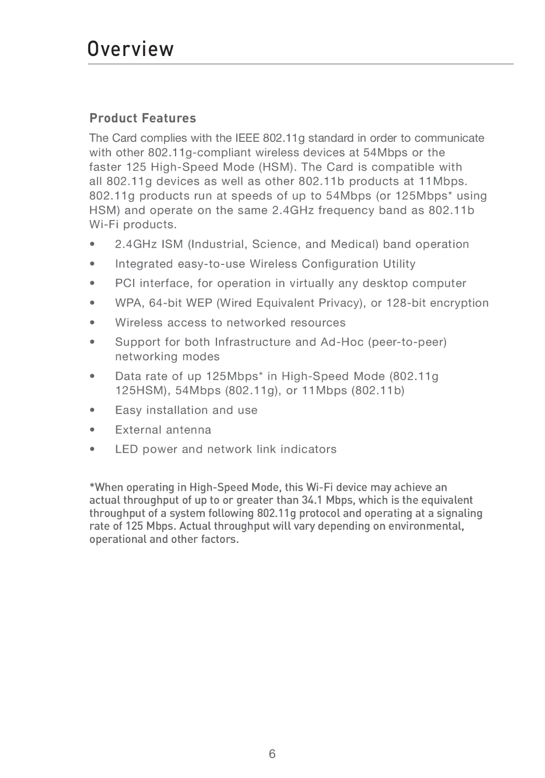 Belkin F5D7001 user manual Overview, Product Features 