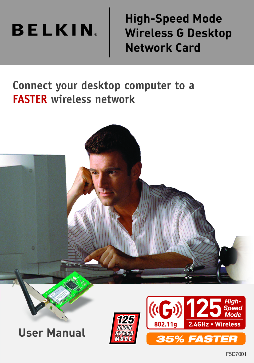 Belkin F5D7001 user manual High-Speed Mode Wireless G Desktop Network Card 