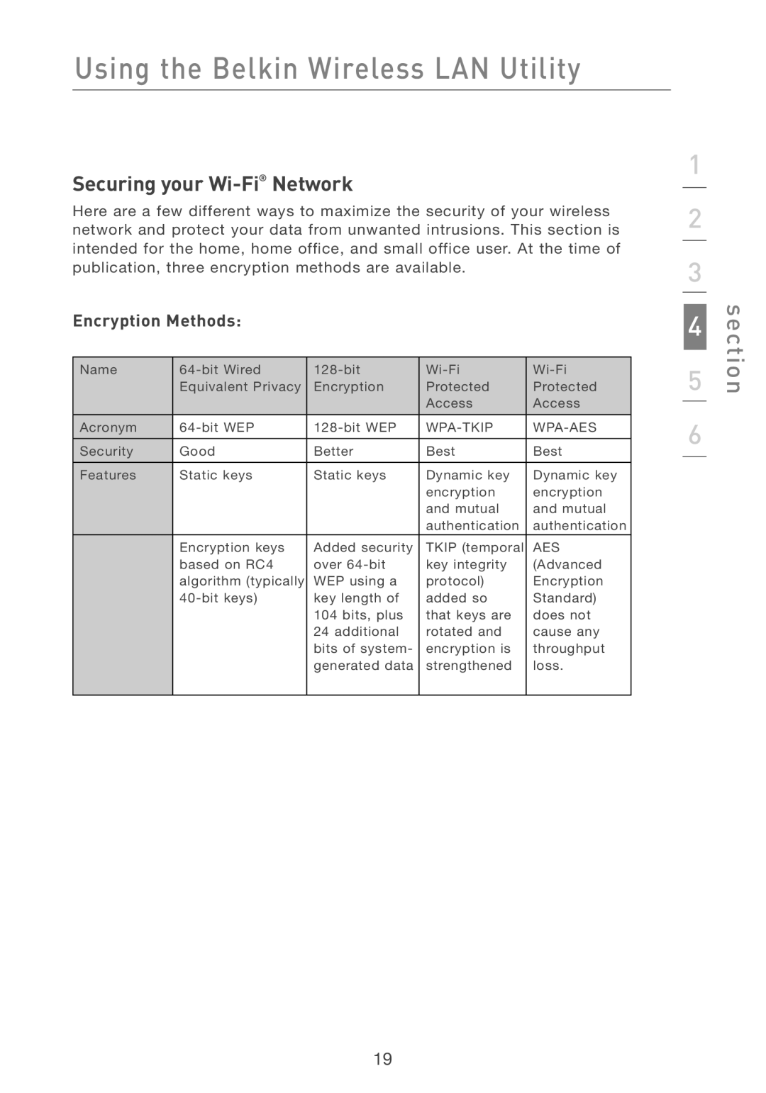 Belkin F5D7001 user manual Securing your Wi-FiNetwork 