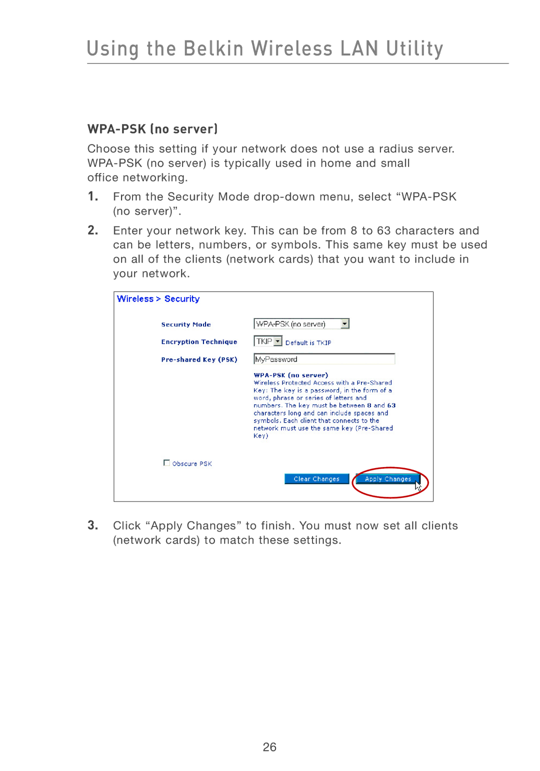 Belkin F5D7001 user manual WPA-PSK no server 