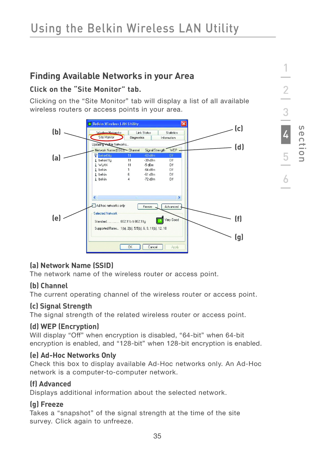 Belkin F5D7001 user manual Finding Available Networks in your Area 