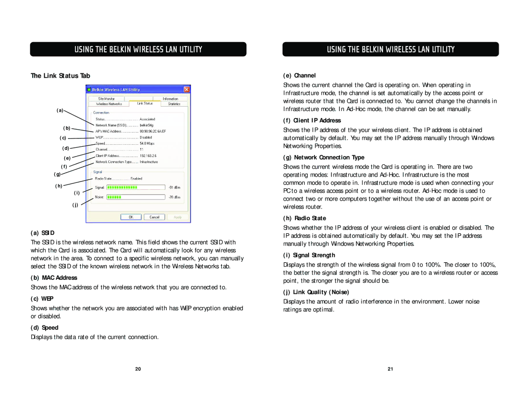 Belkin F5D7010 user manual Link Status Tab 