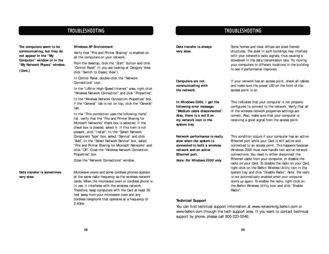 Belkin F5D7010 user manual Technical Support, Troubleshooting 