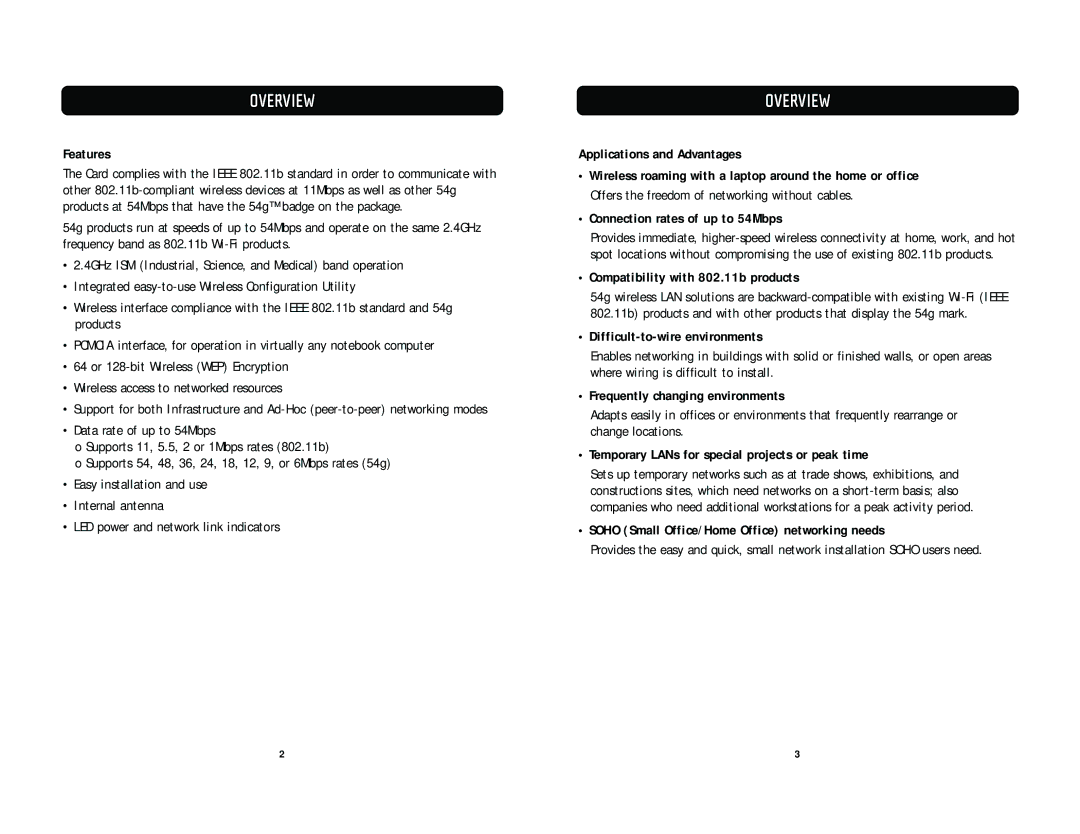 Belkin F5D7010 user manual Overview 