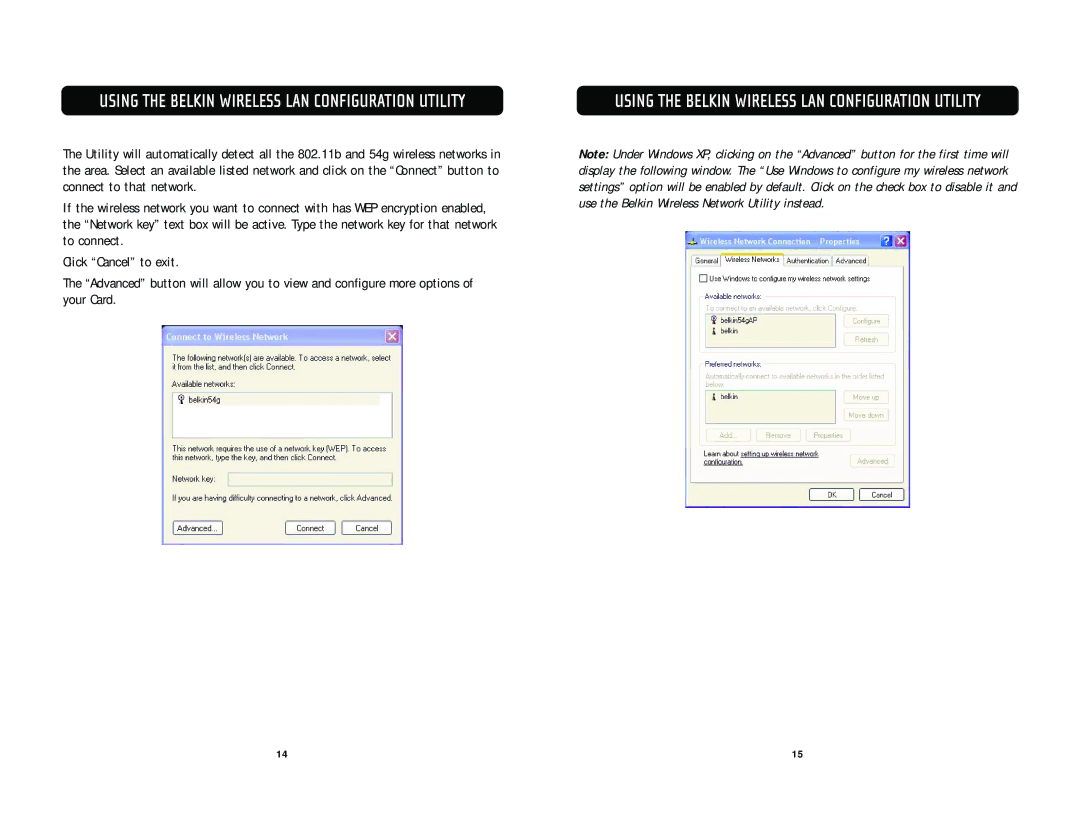 Belkin F5D7010 user manual Using the Belkin Wireless LAN Configuration Utility 