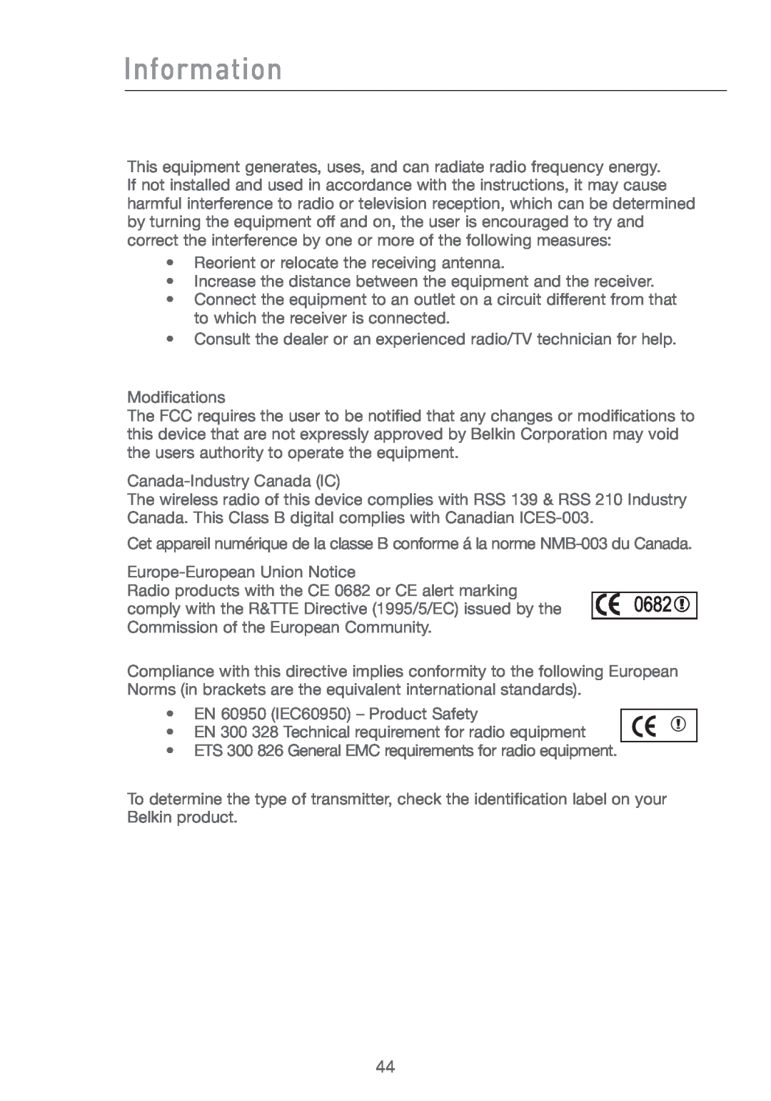 Belkin F5D7011 manual Information 