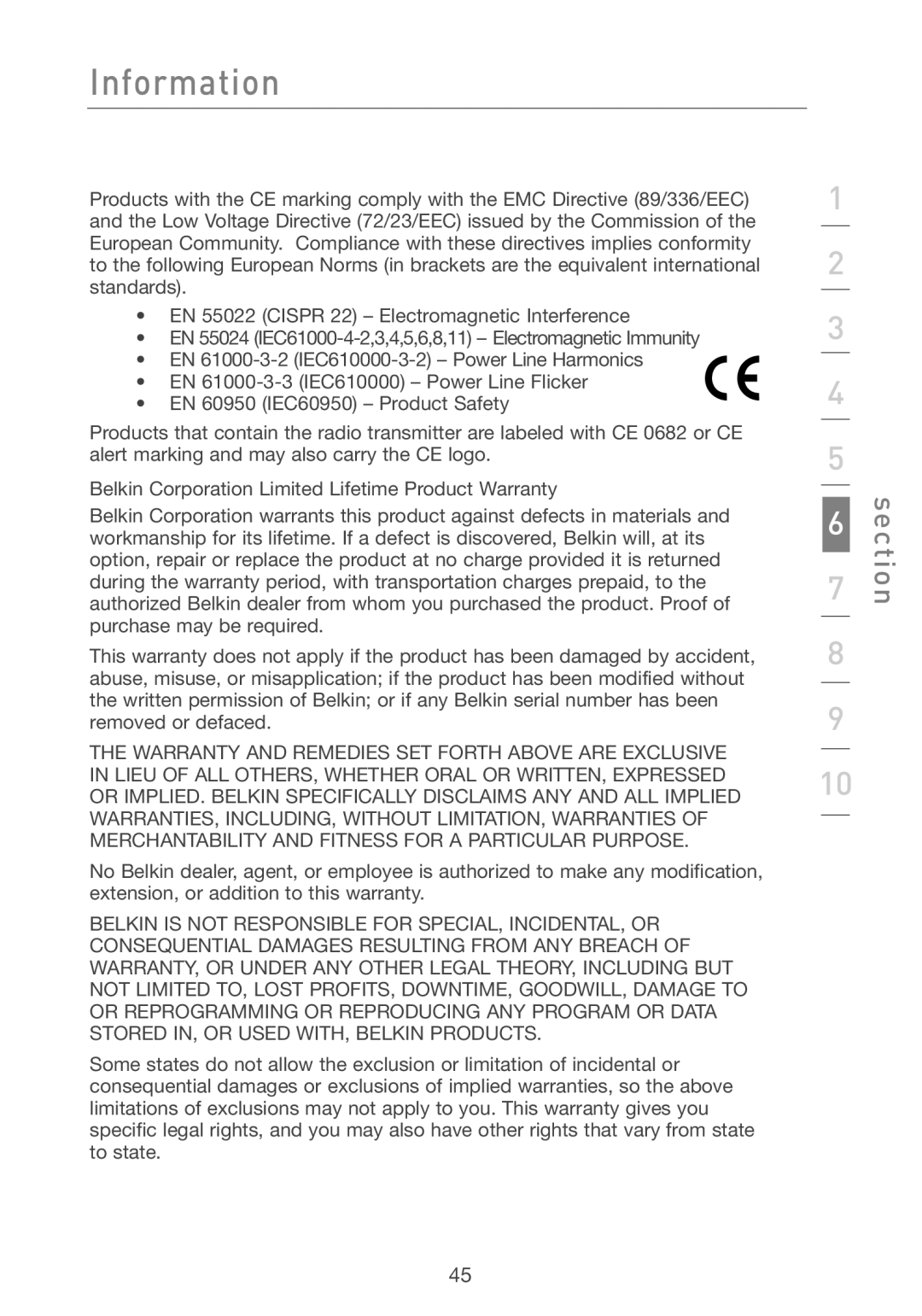 Belkin F5D7011 manual Information, section 