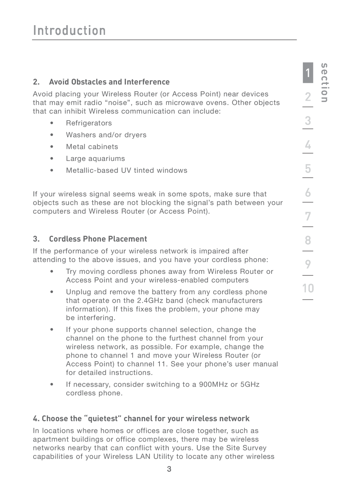 Belkin F5D7011 manual section, Avoid Obstacles and Interference, Cordless Phone Placement, Introduction 