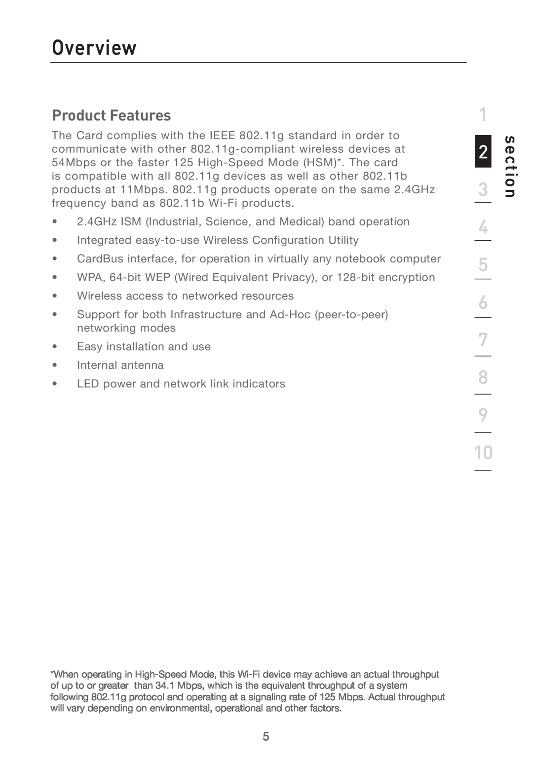 Belkin F5D7011 manual Overview, Product Features, section 