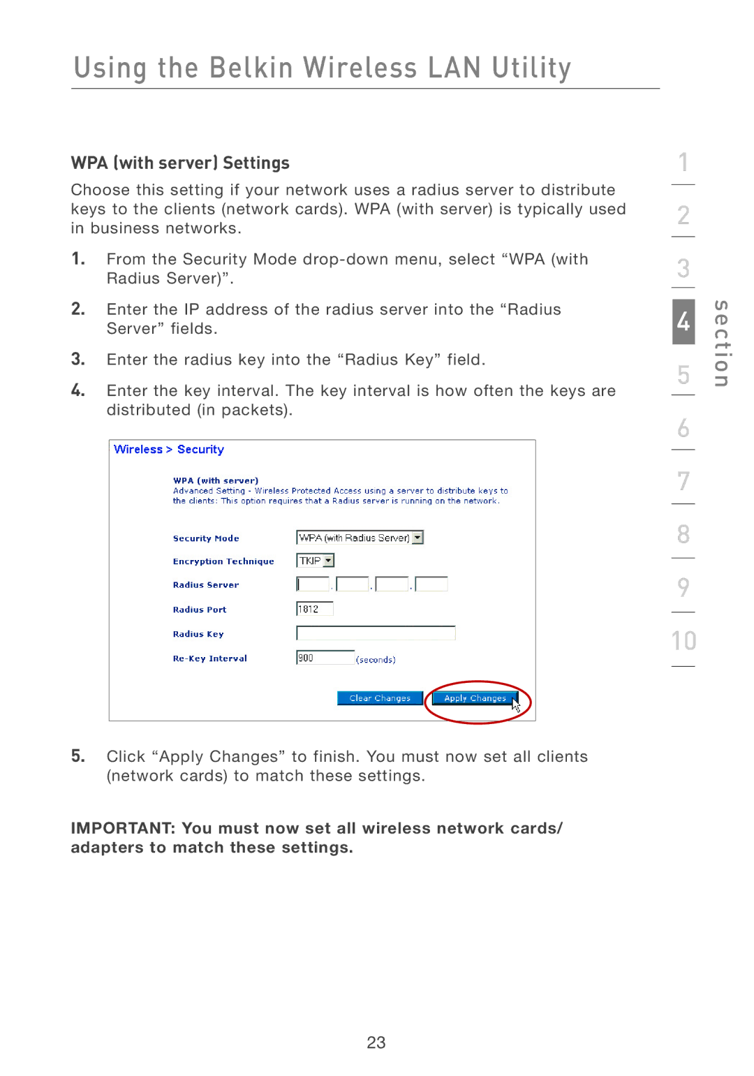 Belkin F5D7011 manual WPA with server Settings 