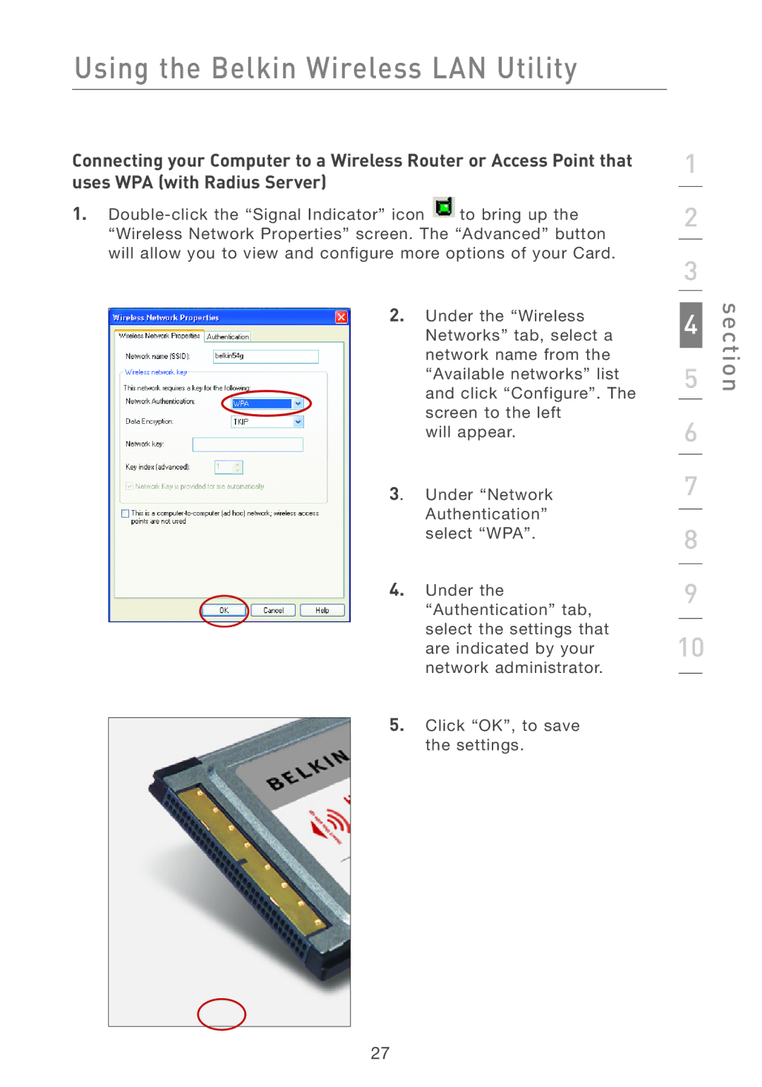 Belkin F5D7011 manual Using the Belkin Wireless LAN Utility 