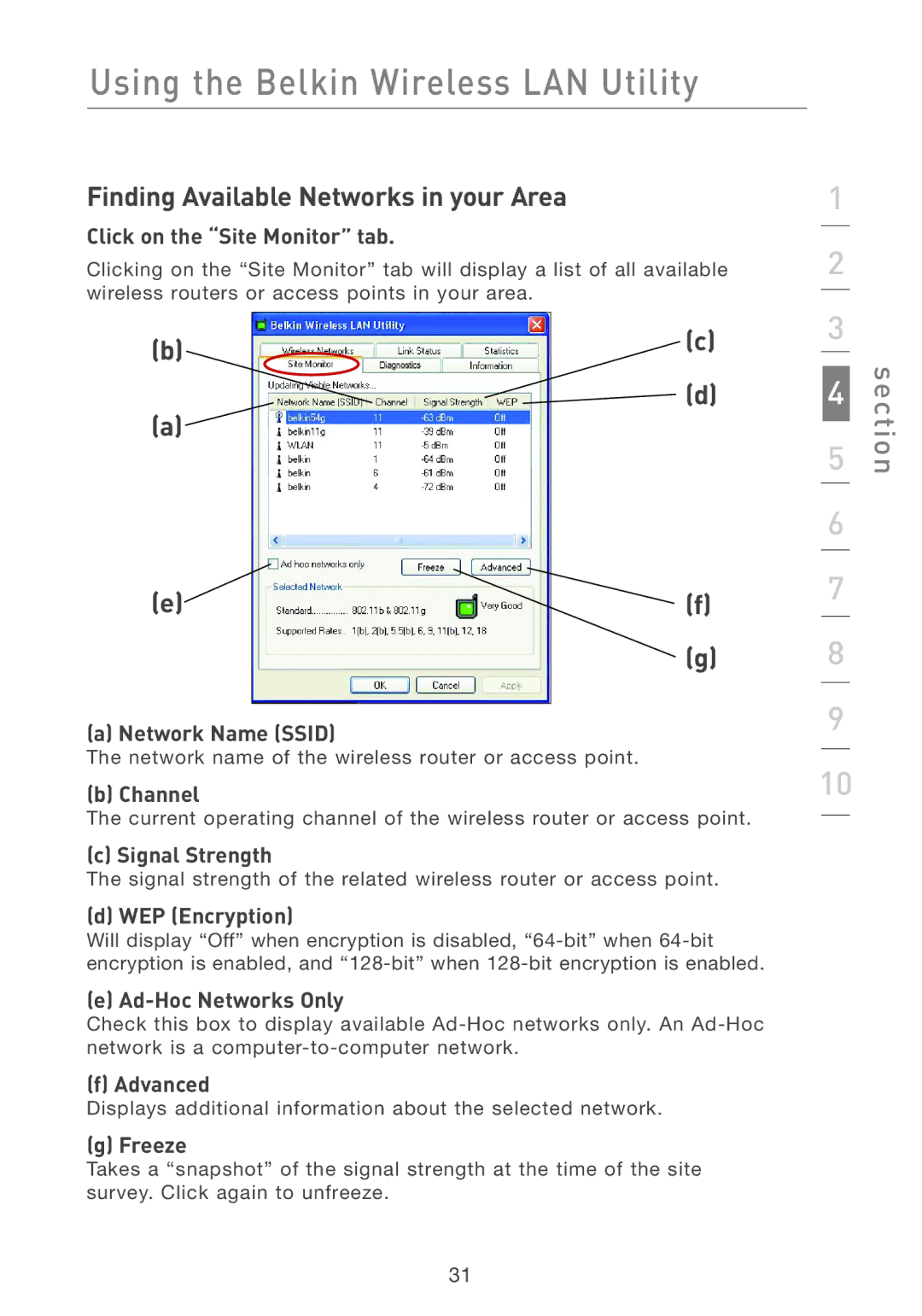 Belkin F5D7011 manual Finding Available Networks in your Area 