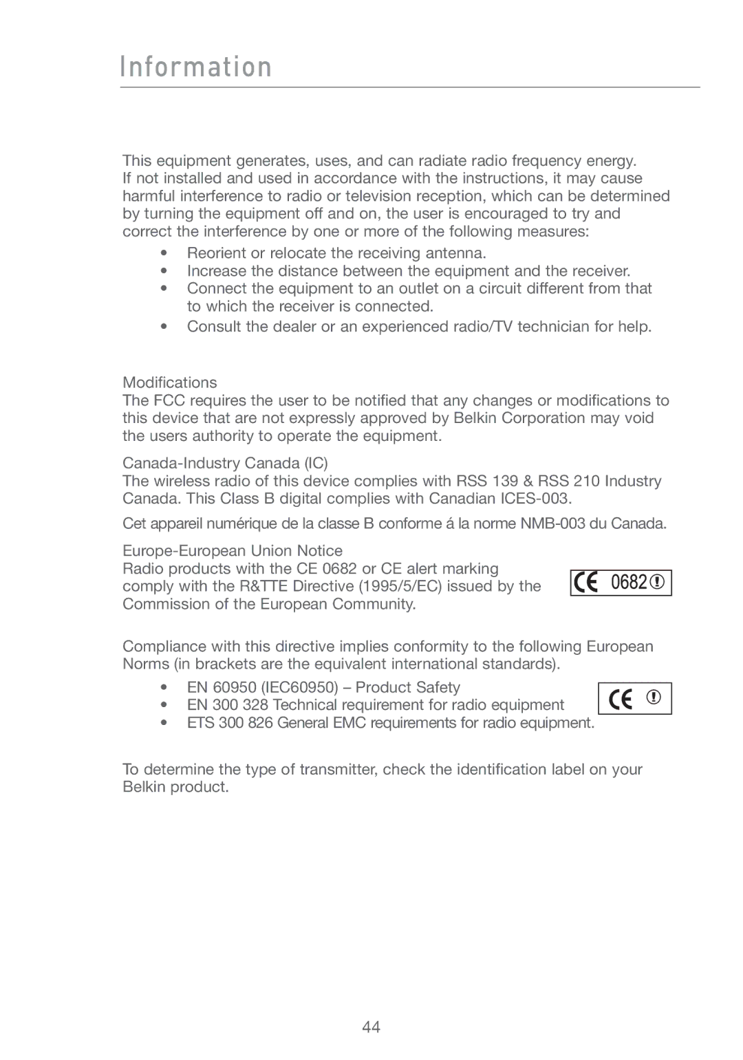 Belkin F5D7011 manual Information 