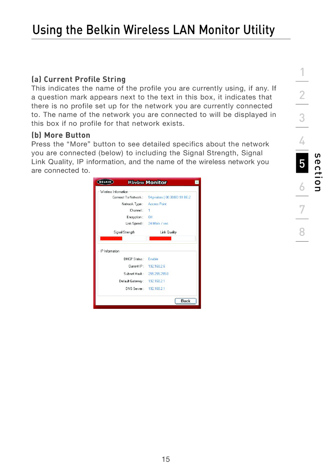 Belkin F5D7050 user manual Current Profile String, More Button 