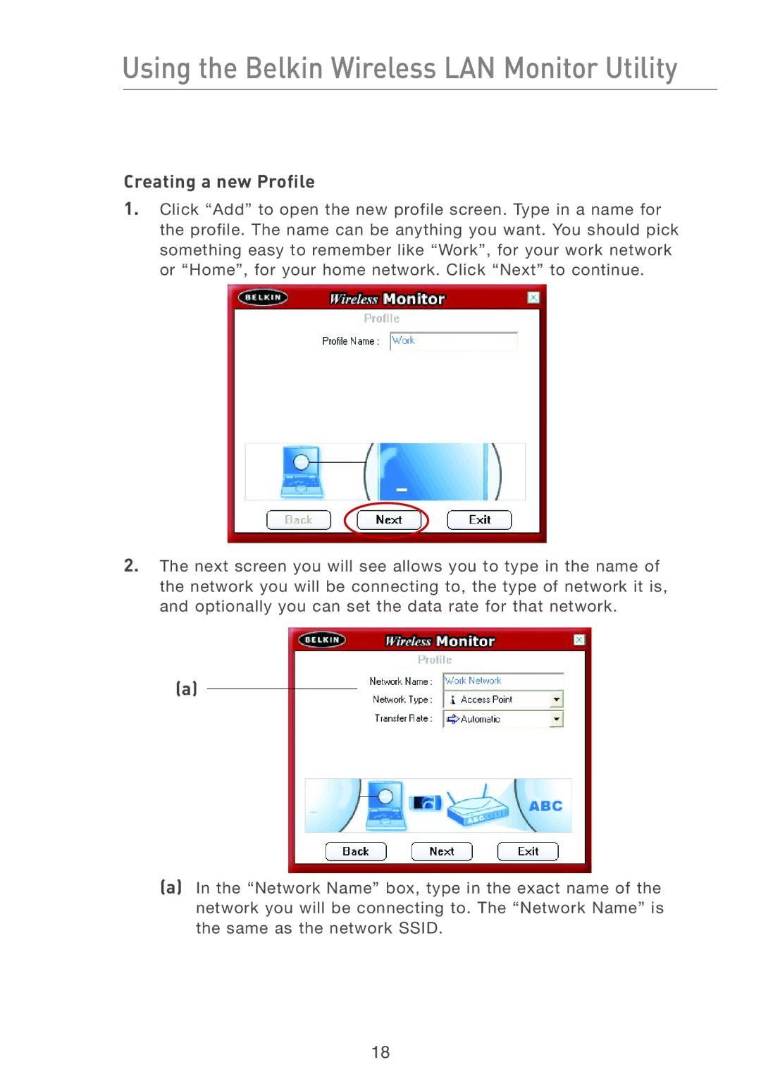 Belkin F5D7050 user manual Creating a new Profile 