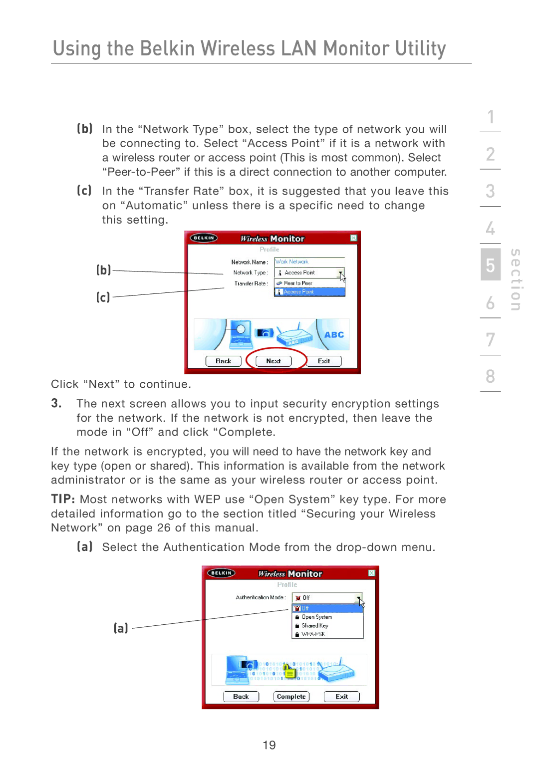 Belkin F5D7050 user manual Using the Belkin Wireless LAN Monitor Utility 