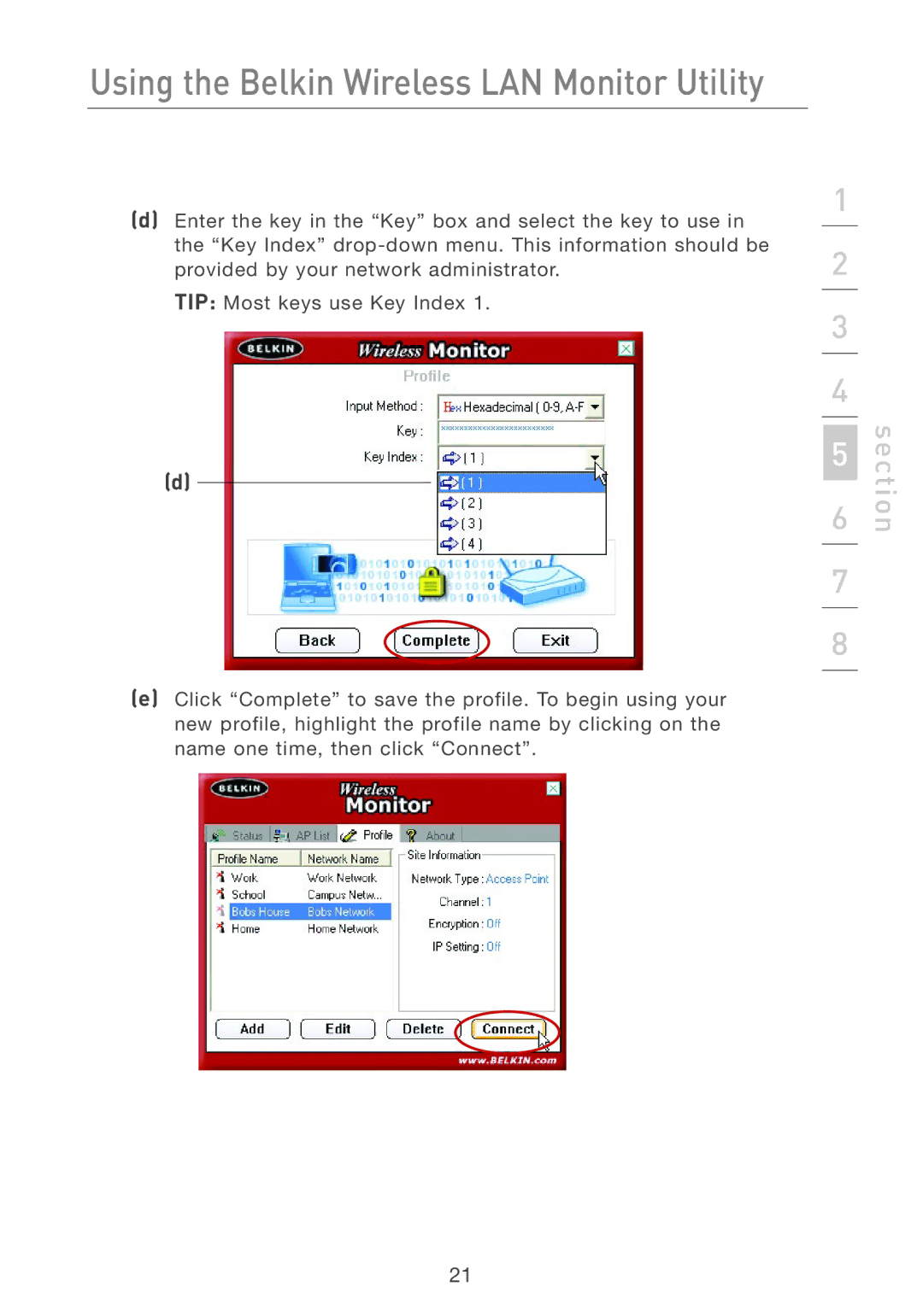 Belkin F5D7050 user manual Using the Belkin Wireless LAN Monitor Utility 