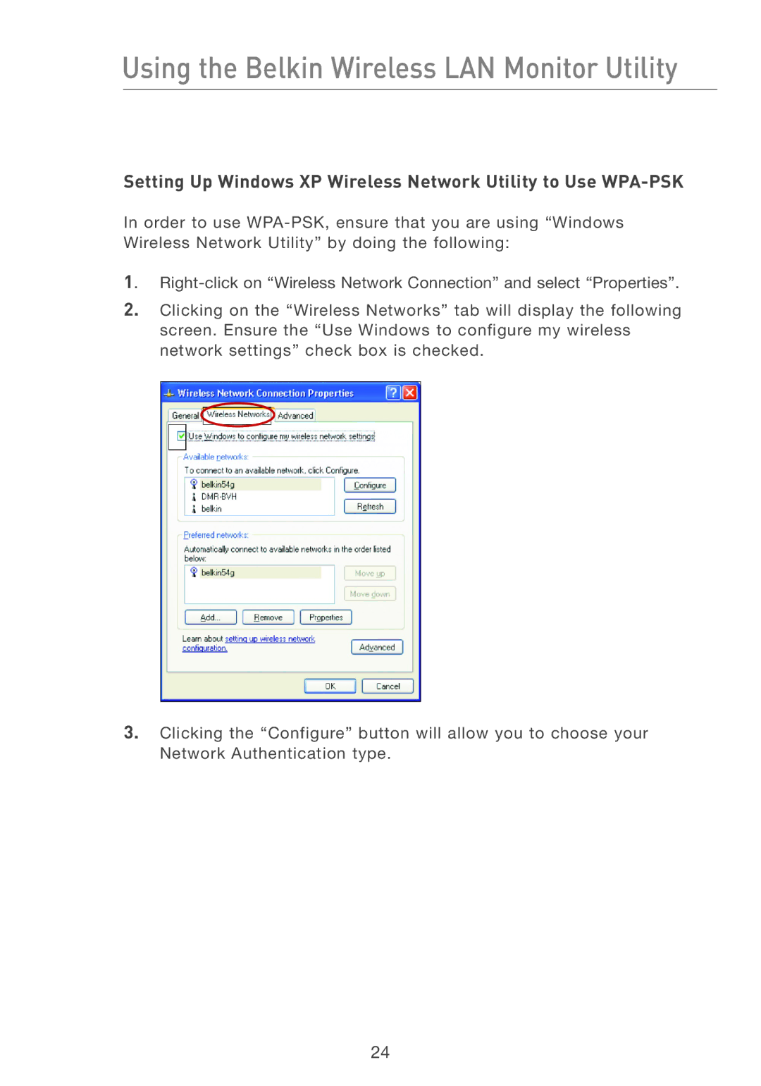 Belkin F5D7050 user manual Using the Belkin Wireless LAN Monitor Utility 