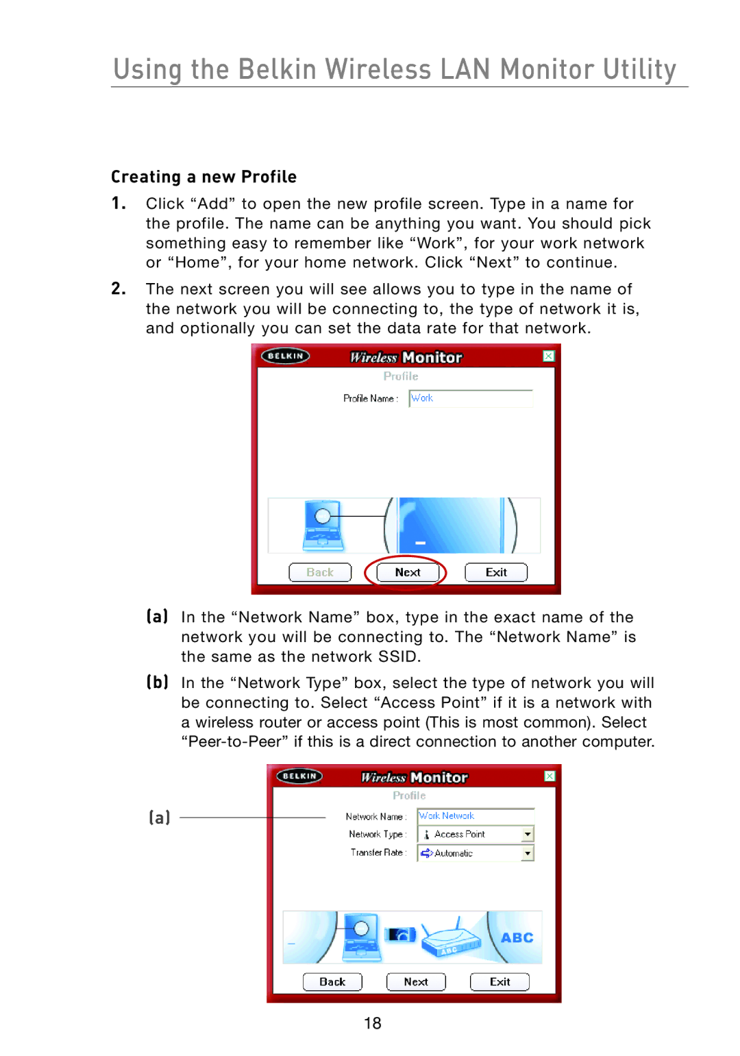 Belkin F5D7051 manual Creating a new Profile 