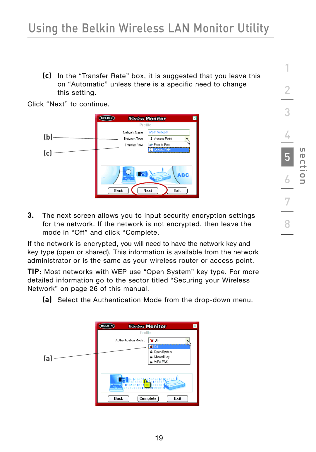 Belkin F5D7051 manual Using the Belkin Wireless LAN Monitor Utility 