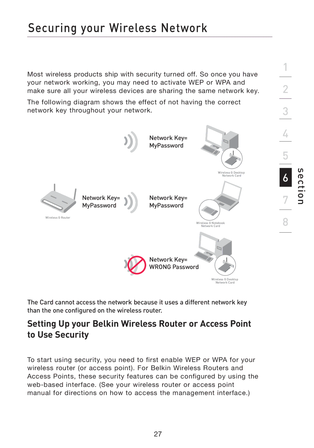 Belkin F5D7051 manual Network Key= MyPassword 