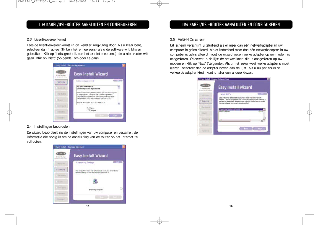 Belkin F5D7230-4 manual Multi-NIC’s scherm 
