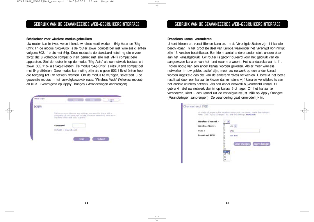 Belkin F5D7230-4 manual Schakelaar voor wireless modus gebruiken, Draadloos kanaal veranderen 