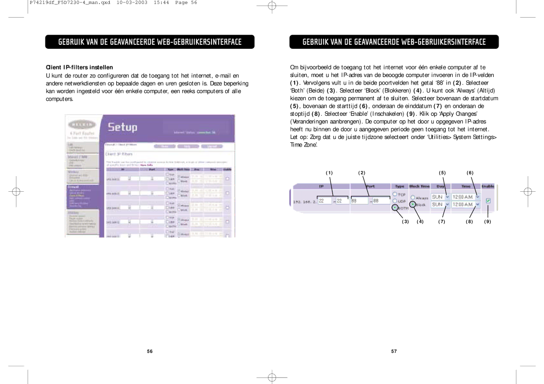 Belkin F5D7230-4 manual Client IP-filters instellen 