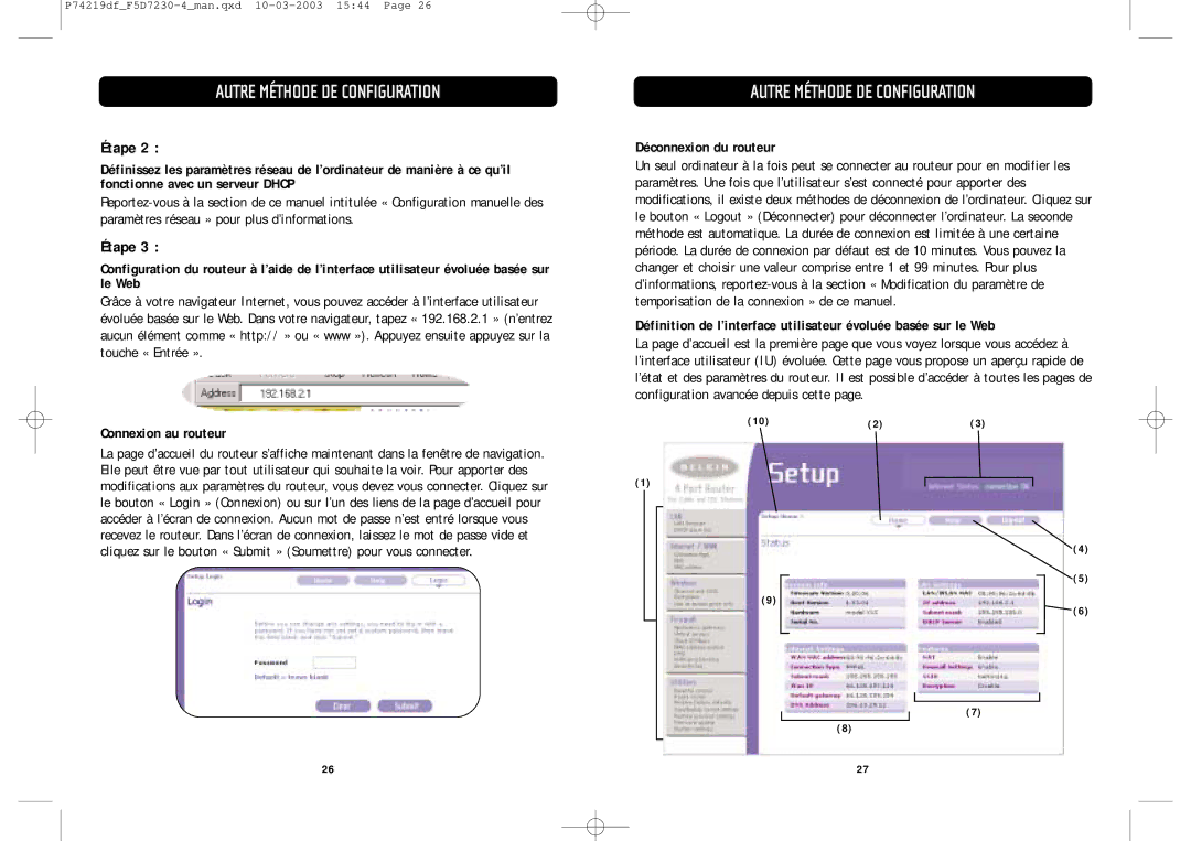 Belkin F5D7230-4 manual Déconnexion du routeur, Connexion au routeur 
