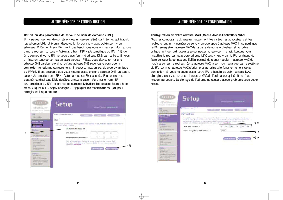 Belkin F5D7230-4 manual Définition des paramètres de serveur de nom de domaine DNS 