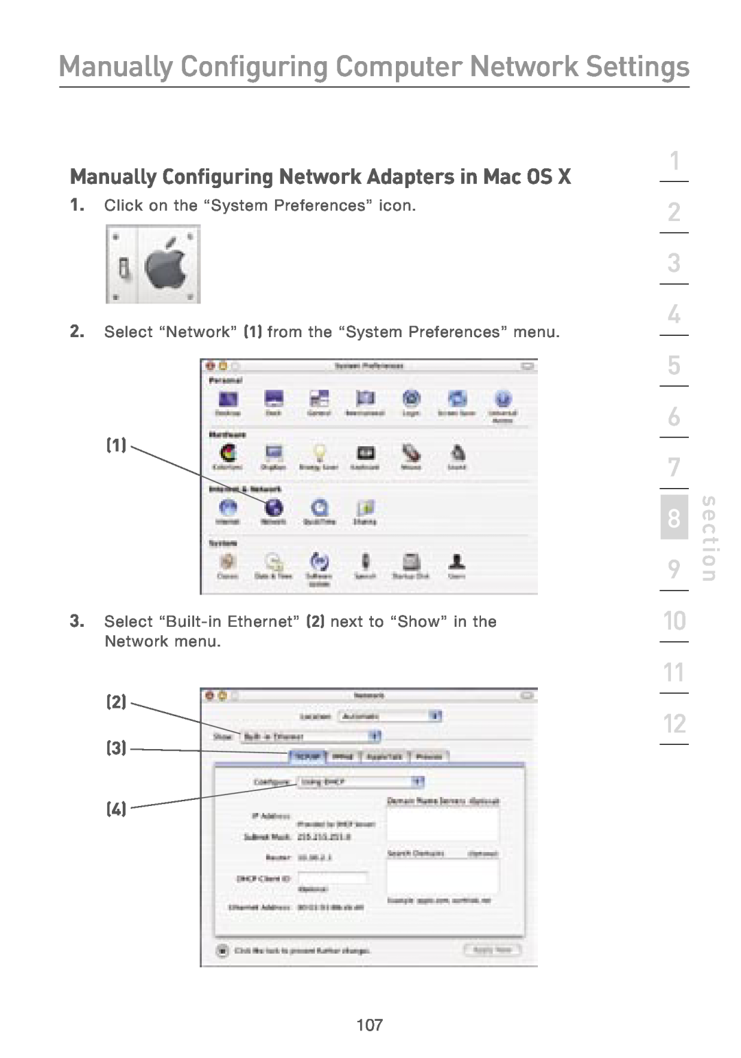 Belkin F5D7230AU4P Manually Configuring Network Adapters in Mac OS, Manually Configuring Computer Network Settings 