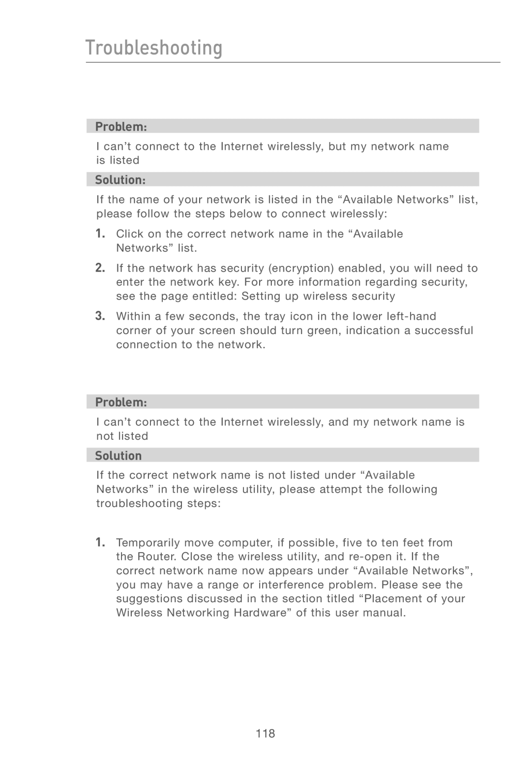 Belkin F5D7230AU4P user manual Troubleshooting 