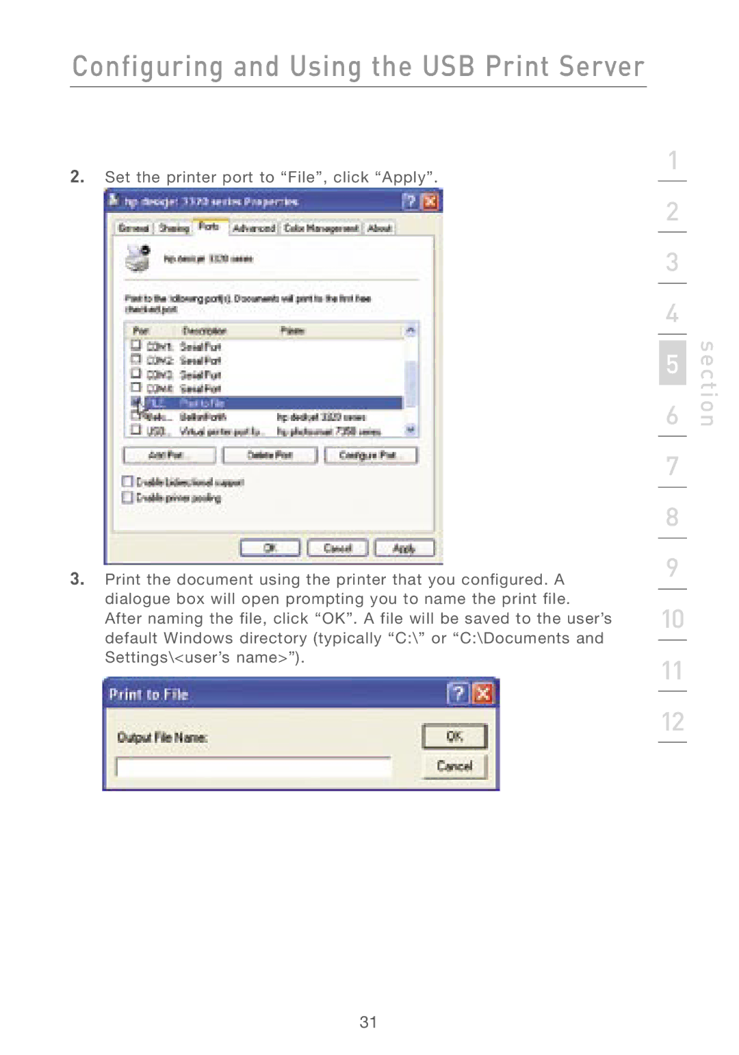 Belkin F5D7230AU4P user manual Configuring and Using the USB Print Server 