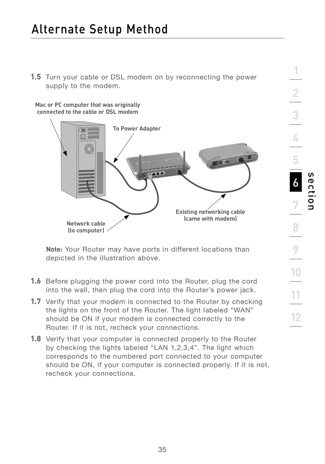 Belkin F5D7230AU4P user manual To Power Adapter Existing networking cable 