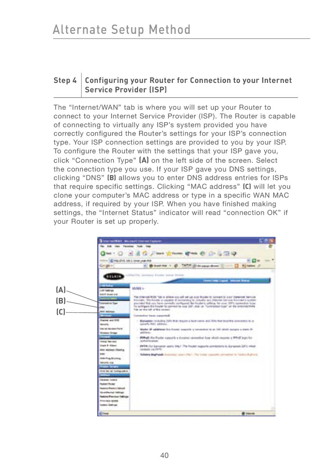 Belkin F5D7230AU4P user manual Alternate Setup Method 