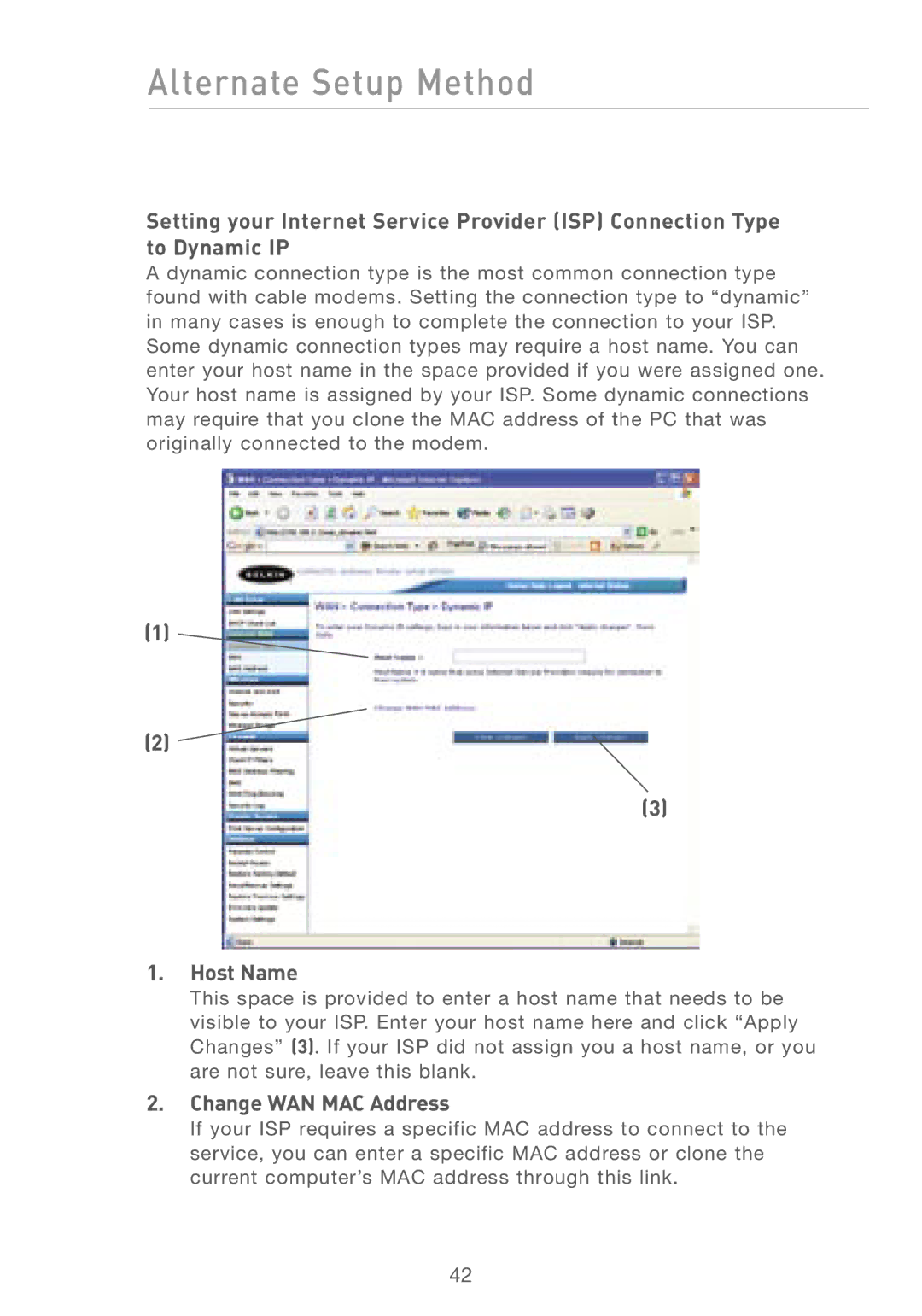 Belkin F5D7230AU4P user manual Host Name, Change WAN MAC Address 