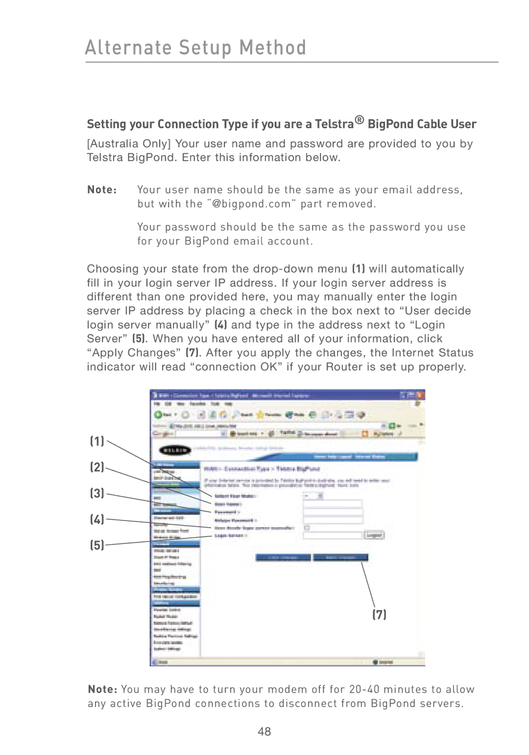 Belkin F5D7230AU4P user manual Alternate Setup Method 