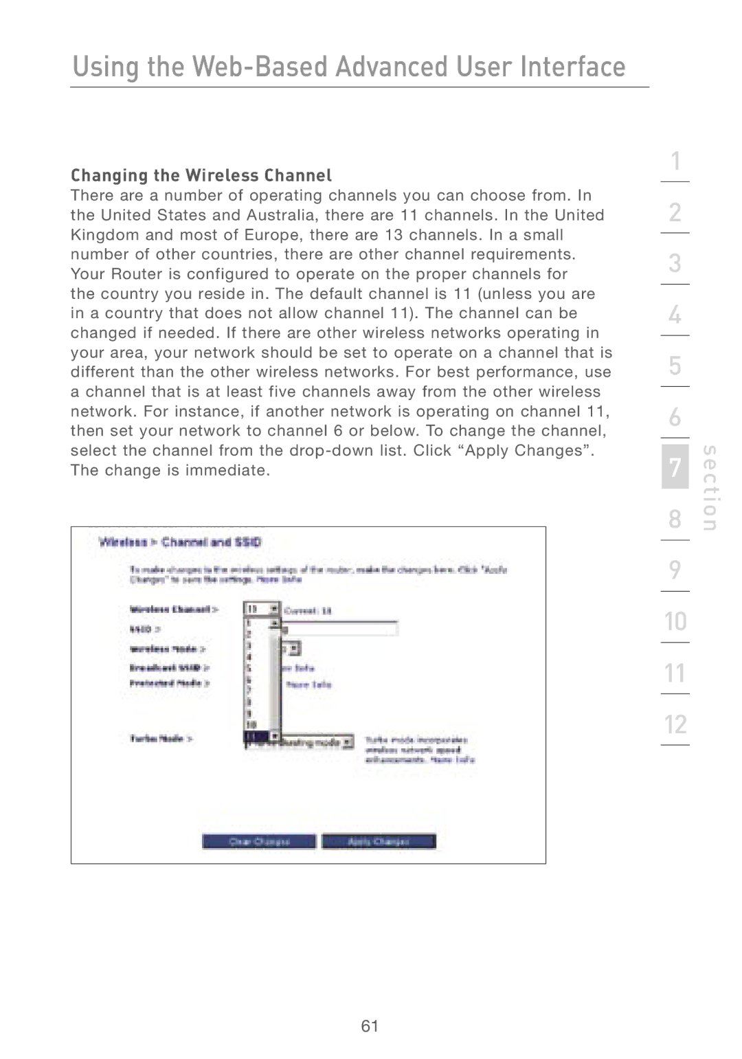 Belkin F5D7230AU4P user manual Changing the Wireless Channel 