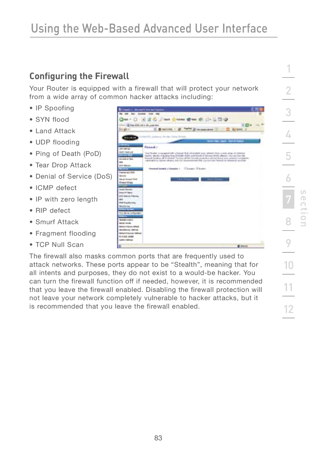 Belkin F5D7230AU4P user manual Configuring the Firewall 