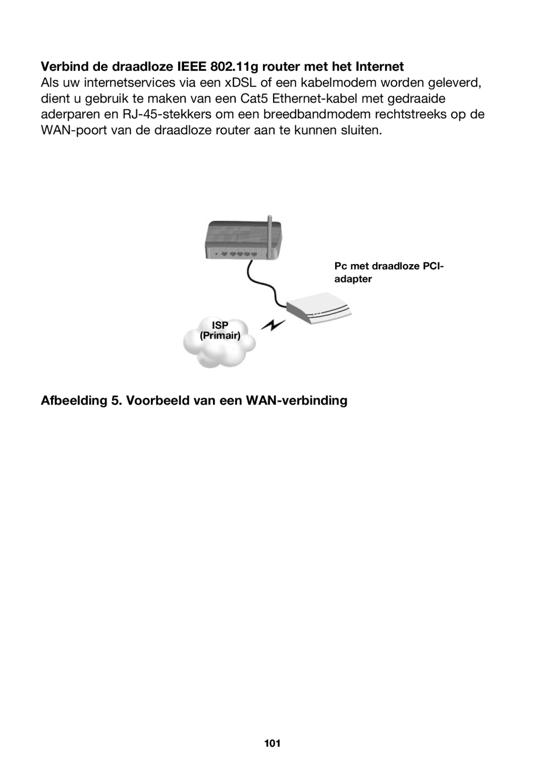 Belkin P74847ea-A, F5D7230ea4-E user manual Verbind de draadloze Ieee 802.11g router met het Internet 