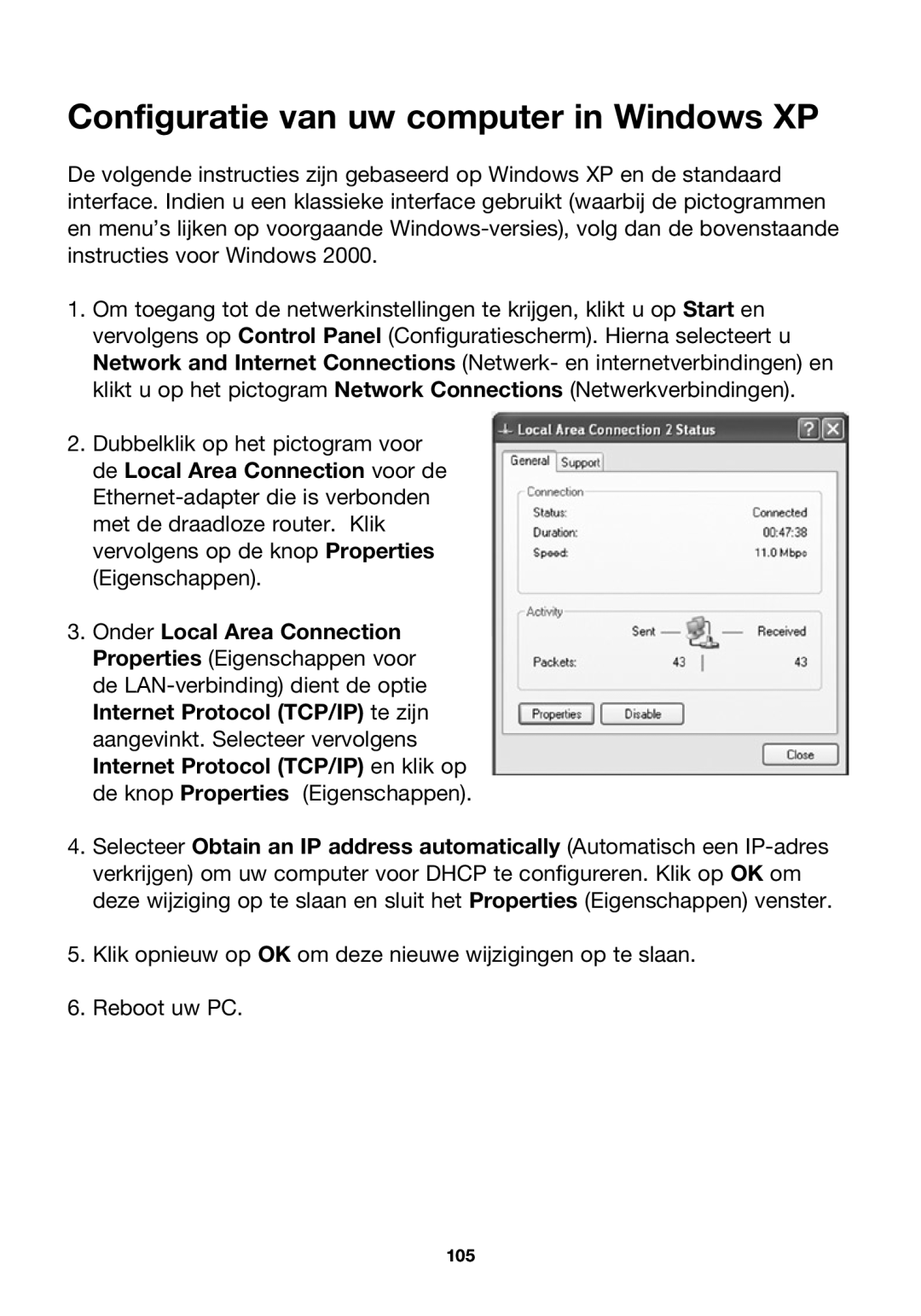 Belkin P74847ea-A, F5D7230ea4-E user manual Configuratie van uw computer in Windows XP 