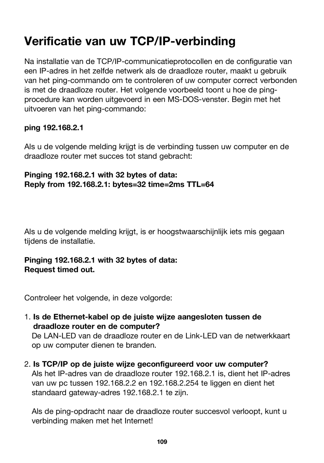 Belkin P74847ea-A, F5D7230ea4-E user manual Verificatie van uw TCP/IP-verbinding, Ping 