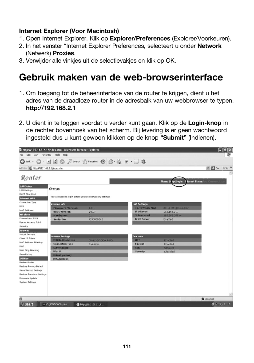 Belkin P74847ea-A, F5D7230ea4-E user manual Gebruik maken van de web-browserinterface, Internet Explorer Voor Macintosh 